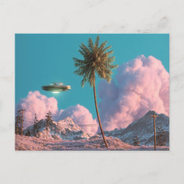 Postal Surreal UFO and Palm Tree Mountain Scene