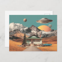 Surreal UFO Over Rustic House