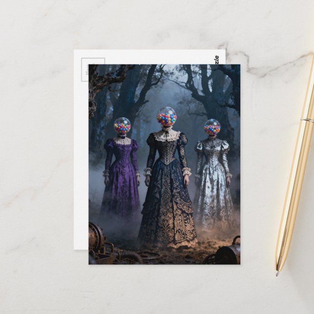 Postal Surreal Vintage Bubblegum Machine Head Ladies (Anverso/Reverso In Situ)