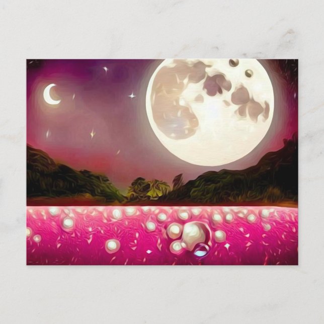 Postal Surreal Vintage Pink Pearl Field & Moons (Anverso)