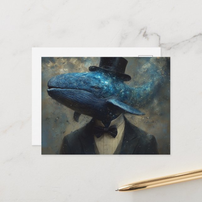 Postal Surreal Whale in a Suit (Anverso/Reverso In Situ)