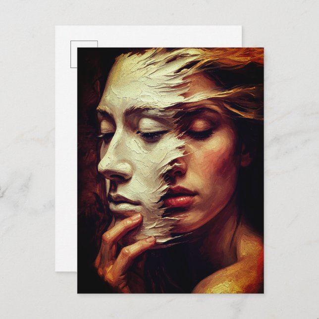 Postal Surreal Woman Portrait with Painted Mask (Anverso / Reverso)