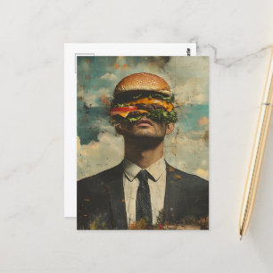 Postal Surrealista Cheeseburger Man