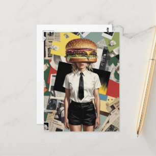 Postal Surrealista Cheeseburger Woman