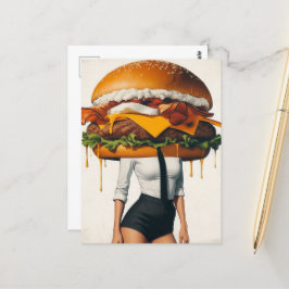 Postal Surrealista Cheeseburger Woman