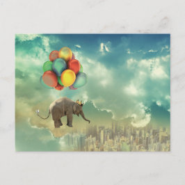 Postal surrealista para elefantes en globo