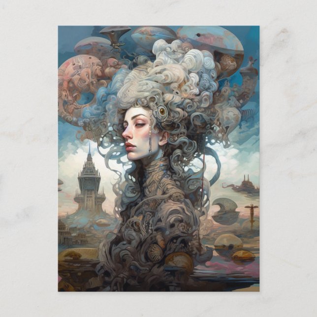 Postal Surrealista Woman Landscape Fantasy Art (Anverso)
