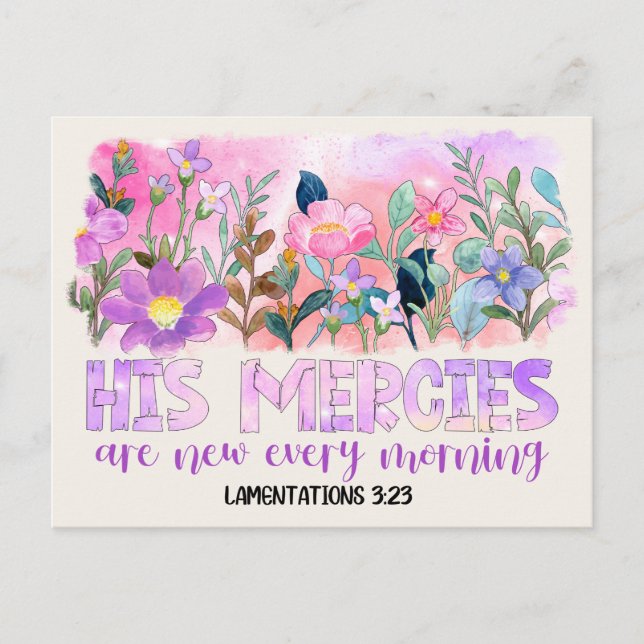 Postal Sus misericordias son nuevas Biblia cristiana Flor (Anverso)