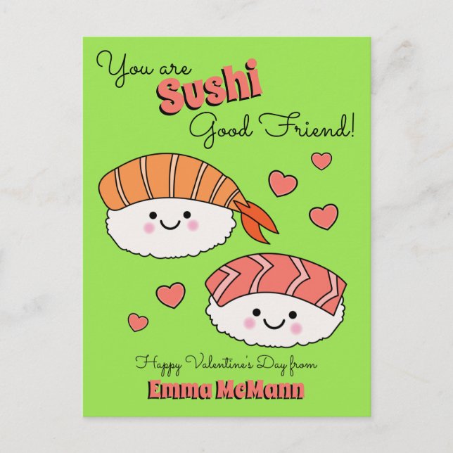 Postal Sushi Classroom San Valentín Amistad Cute Kid Card (Anverso)
