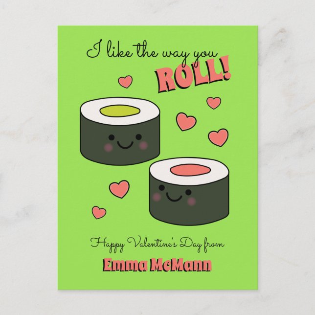 Postal Sushi Classroom San Valentín Amistad Cute Kid Card (Anverso)