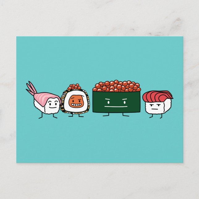 Postal Sushi feliz prepara comida japonesa (Anverso)