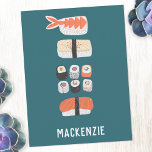 Postal Sushi japonés personalizado<br><div class="desc">Arte gastronómico japonés para los amantes del sushi,  sashimi,  nigiri y maki. Arte original de Nic Squirrell. Cambie el nombre a personalizar.</div>