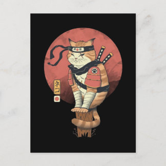 Postal Sushi retro japonés vintage Samurai Neko Cat T-Sh