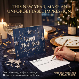 Postal Suspendidas Estrellas Feliz Año Nuevo Chic 