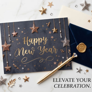 Postal Suspendidas Estrellas Feliz Año Nuevo Chic 