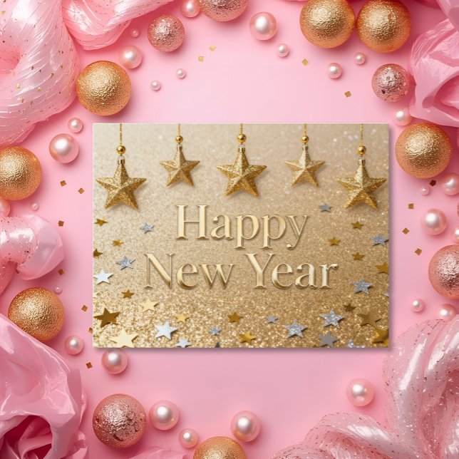 Postal Suspendidas estrellas Feliz Año Nuevo Chic Moderno (Subido por el creador)