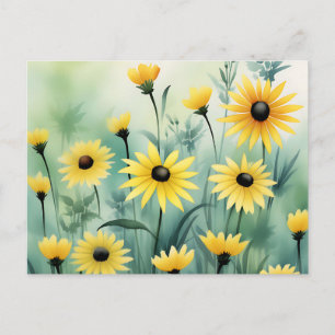 Postal Suspiros amarillos de ojos negros con fondo verde