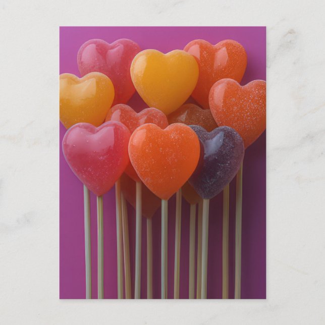 Postal Süße bunte Herz Lollipops Valentinstag (Anverso)