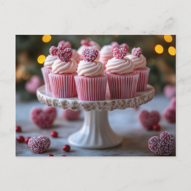 Postal Süße Cupcakes mit Herzen Valentinstag (Anverso)