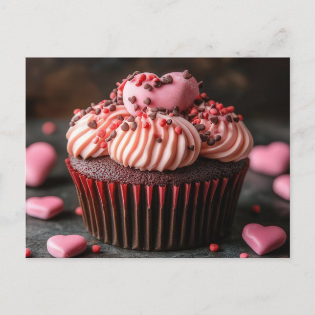 Postal Süßer Cupcake mit Herzen Valentinstag (Anverso)