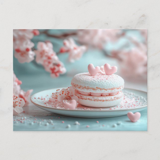 Postal Süßes Macaron mit Herzen Valentinstag (Anverso)