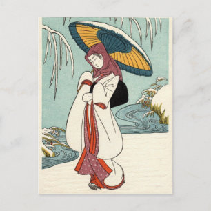 Postal Suzuki Harunobu - Flores de nieve en invierno