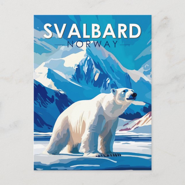 Postal Svalbard Noruega Polar Oso Viaje Arte Vintage (Anverso)
