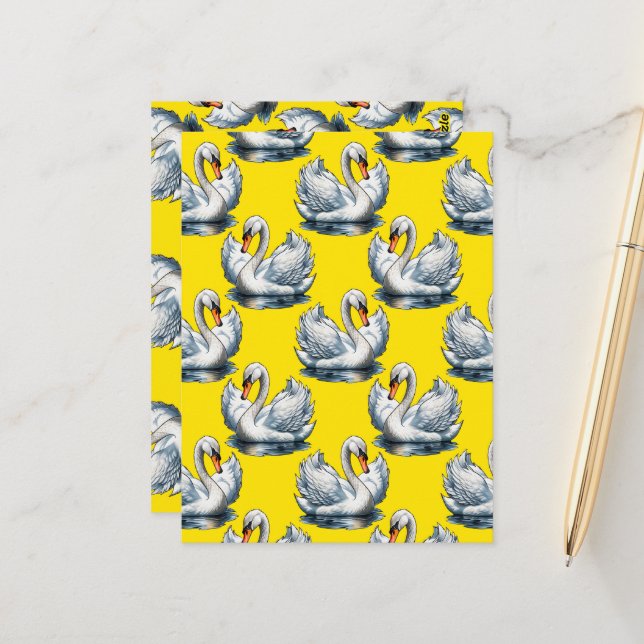 Postal Swan Birds Pattern Design On Yellow  (Anverso/Reverso In Situ)