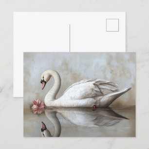 Postal Swan con pintura de flor rosa Rubor
