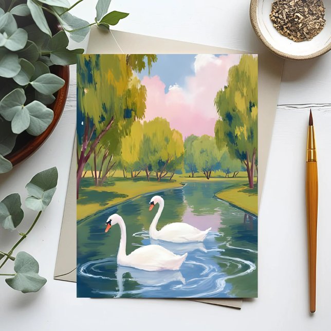 Postal Swan Pond Boston Common Massachusetts Watercolor (Subido por el creador)