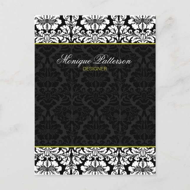 Postal Swanky Sage Black Damask Moda Bow Card (Anverso)