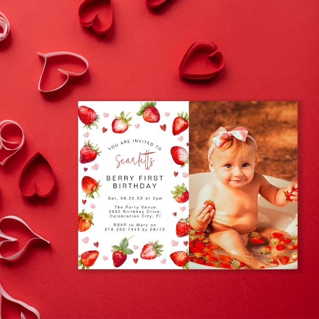 Postal Sweet Berry First Birthday Photo Fiesta (Subido por el creador)
