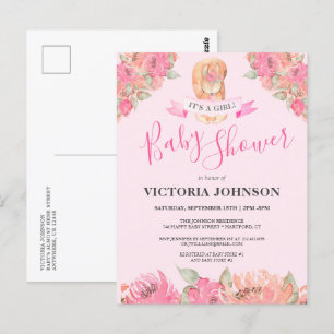 Postal Sweet Boho Floral Squirrel Woodland Baby Shower