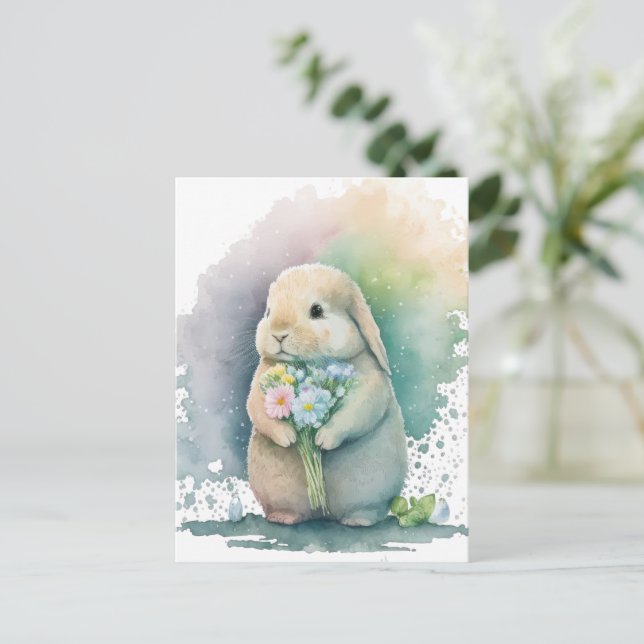 Postal Sweet Bunny & Wildflowers III (Anverso de pie)