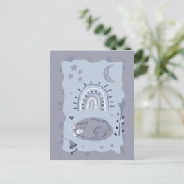 Postal Sweet Sleeping Cat Folk Art  - Artist Postcard