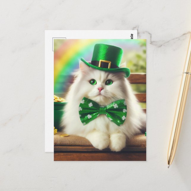 Postal Sweet St Patricks Day Cute Cat (Anverso/Reverso In Situ)
