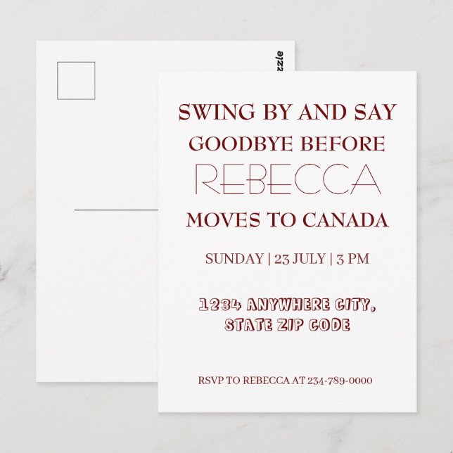 Postal Swing By and Say Goodbye Goaway Adiós, Fiesta de d (Anverso / Reverso)