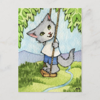 Postal Swing de árbol - Arte de gato bonito