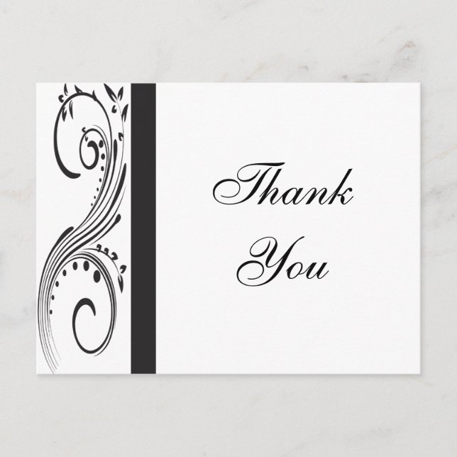 Postal Swirls en blanco y negro Gracias (Anverso)
