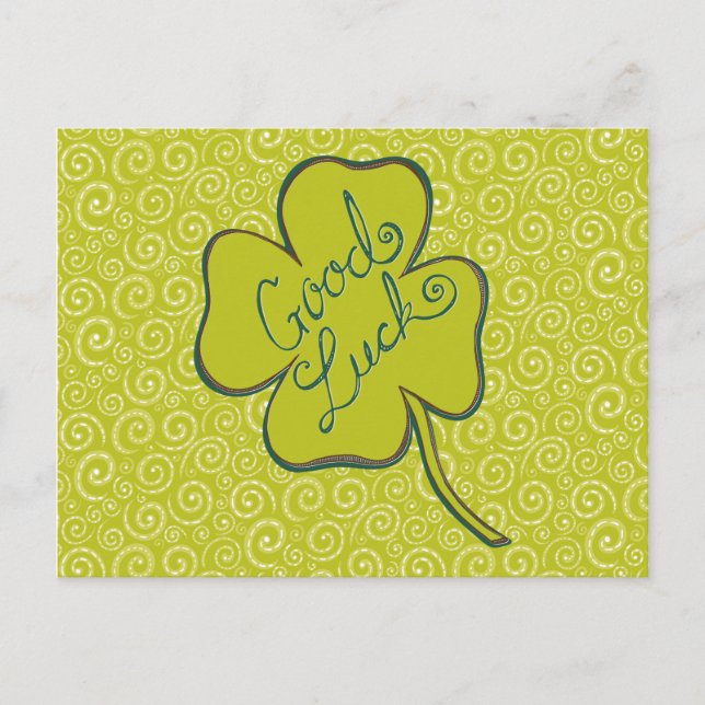 Postal Swirls Happy Good Luck Shamrock Postcard (Anverso)