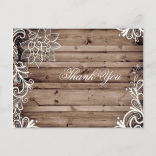 Postal swirls lace barn wood boda country gracias