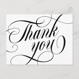 Postal Swirly Elegant Black Script Thank You
