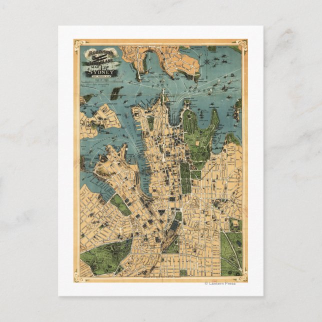 Postal Sydney, Australia, Mapa Panorámico (Anverso)