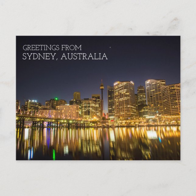 Postal Sydney Australia Puerto Darling de Noche (Anverso)