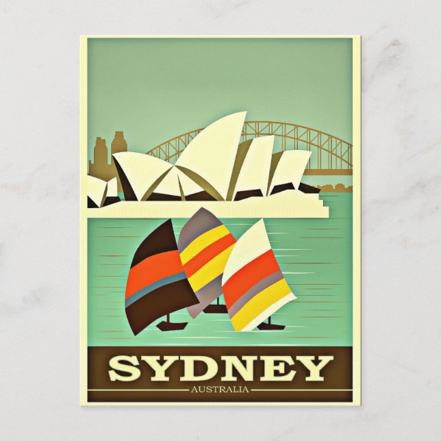 Postal Sydney, Australia, viaje vintage (Anverso)
