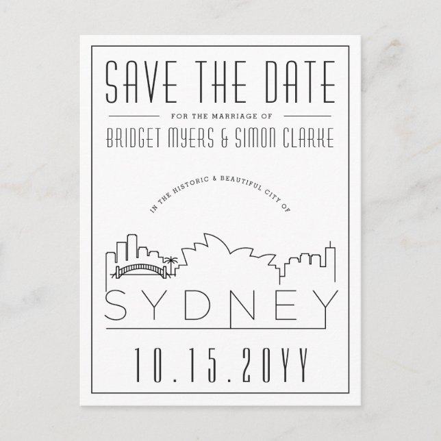 Postal Sydney Boda Deco Skyline Save the Date (Anverso)