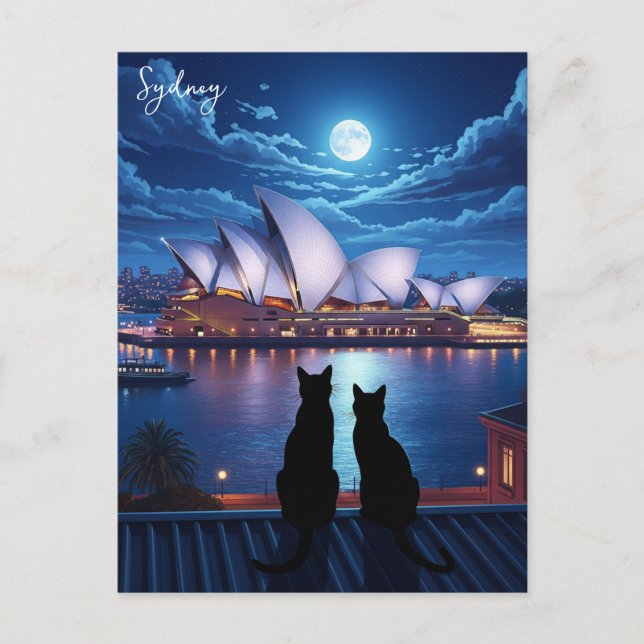 Postal Sydney Opera House Australia gatos de noche (Anverso)
