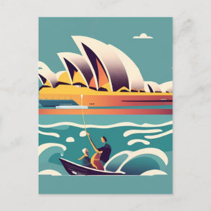 Postal Sydney Opera House Australia pintura recuerdo