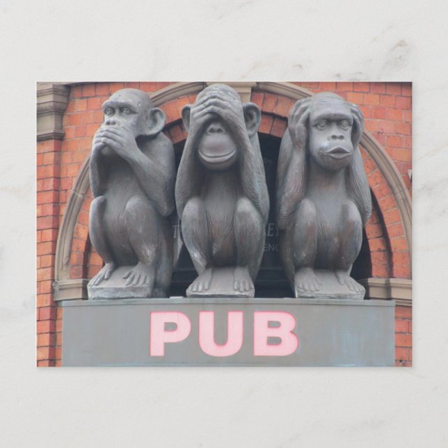 Postal Sydney Pubs: Hotel Postcard con tres monos sabios (Anverso)