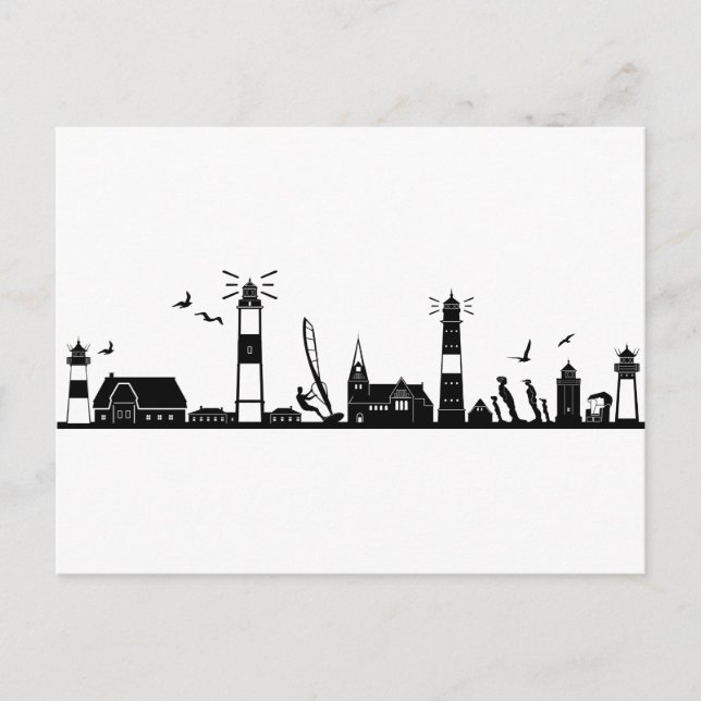Postal SYLT Nordsee Insel City Skyline Silhouette (Anverso)
